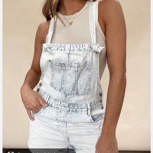 Miou Muse Striped Overall Shorts NWT